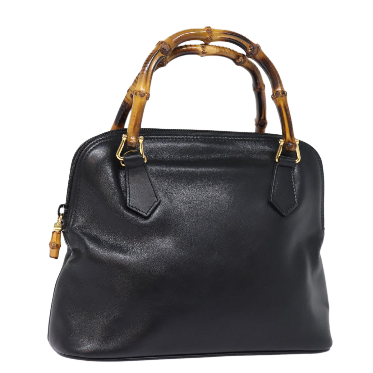GUCCI Bamboo Hand Bag Leather Black 78440