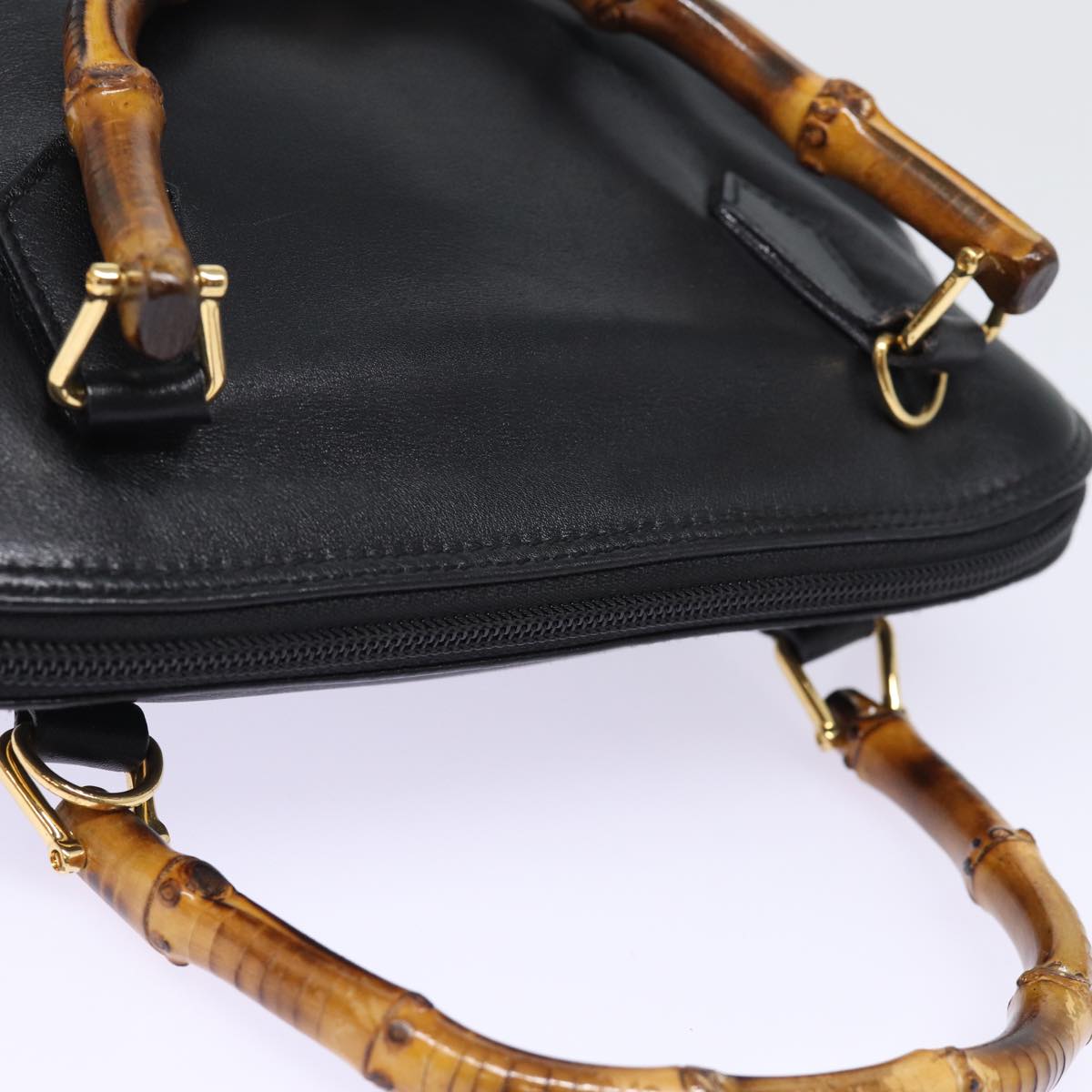 GUCCI Bamboo Hand Bag Leather Black 78440