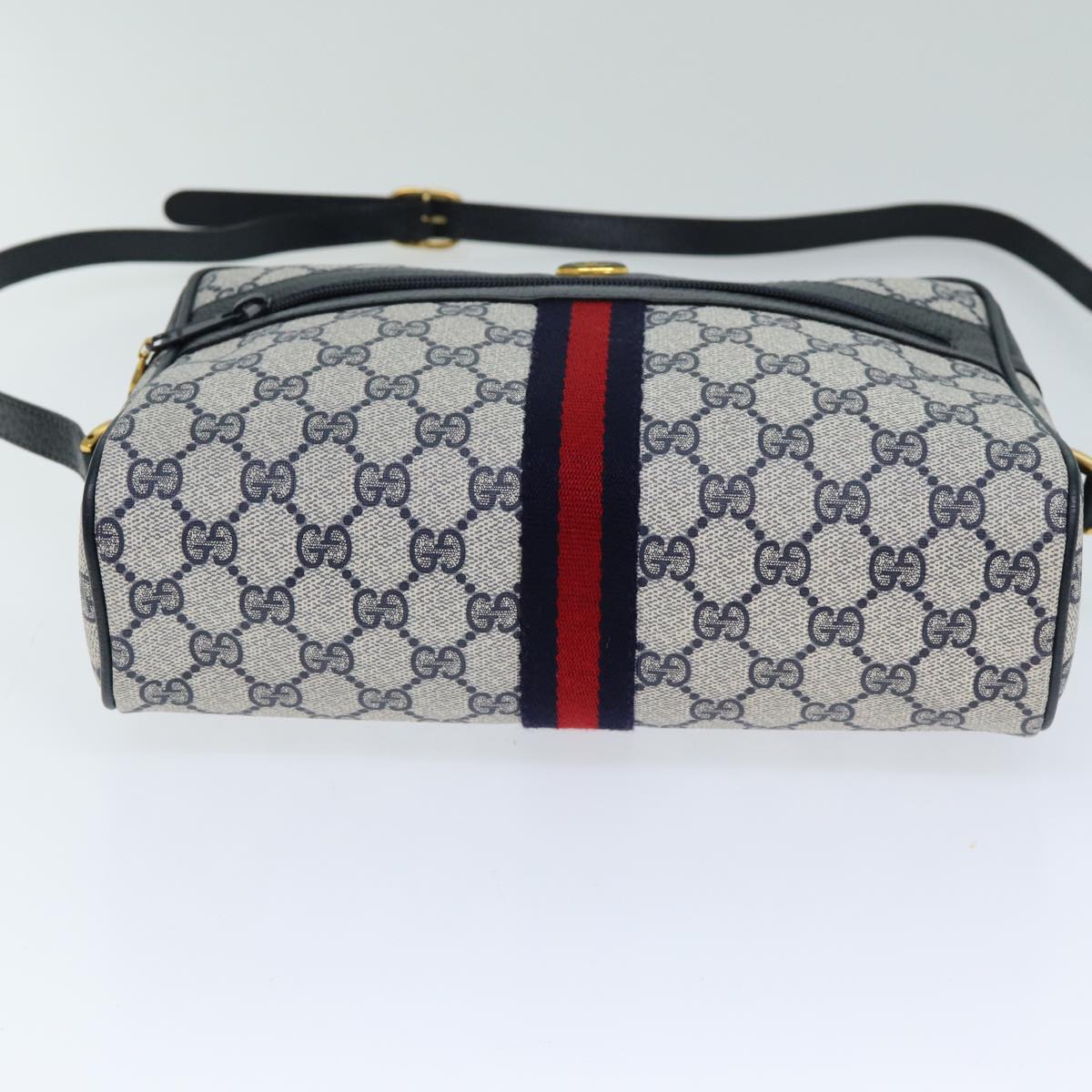 GUCCI GG Supreme Sherry Line Shoulder Bag PVC Navy Red 32 02 005 78758