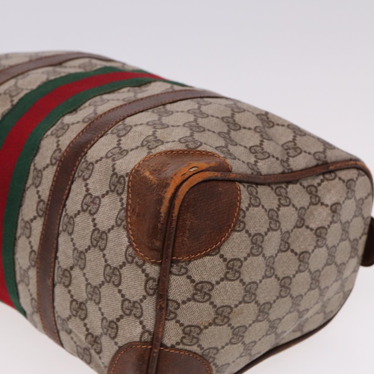 GUCCI GG Supreme Web Sherry Line Boston Bag PVC Beige Red Green 78775