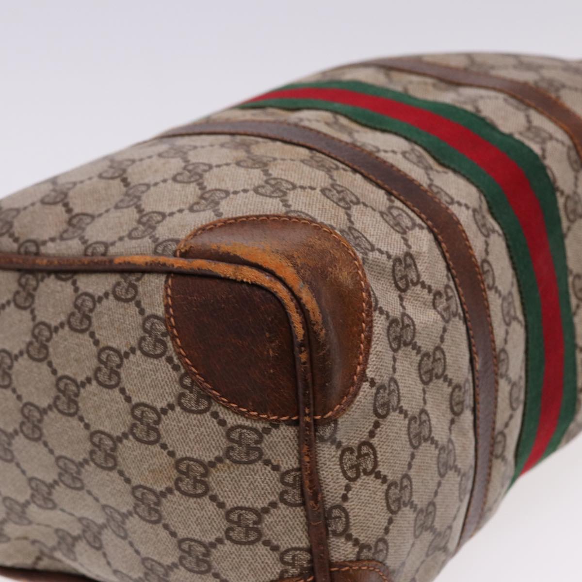 GUCCI GG Supreme Web Sherry Line Boston Bag PVC Beige Red Green 78775