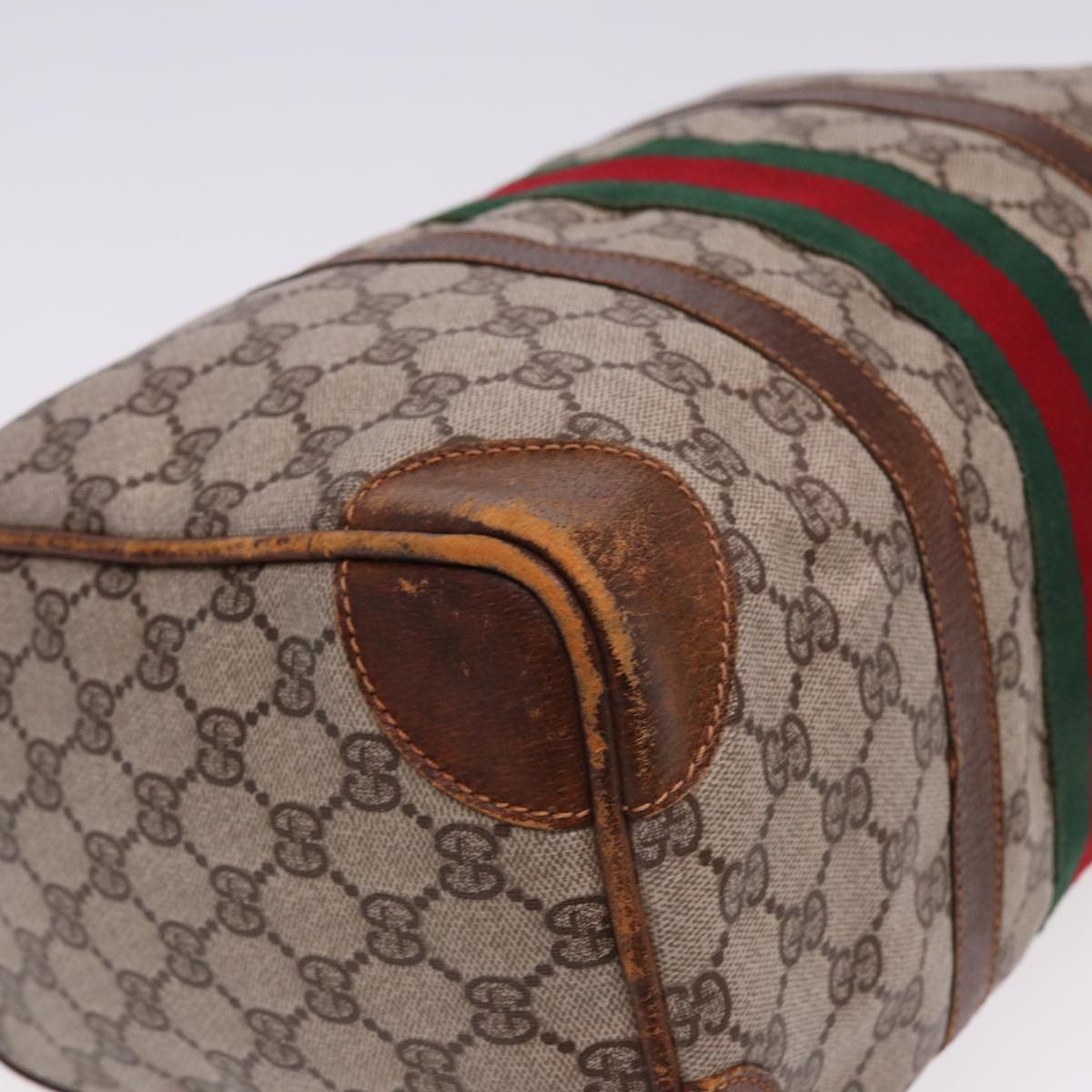 GUCCI GG Supreme Web Sherry Line Boston Bag PVC Beige Red Green 78775