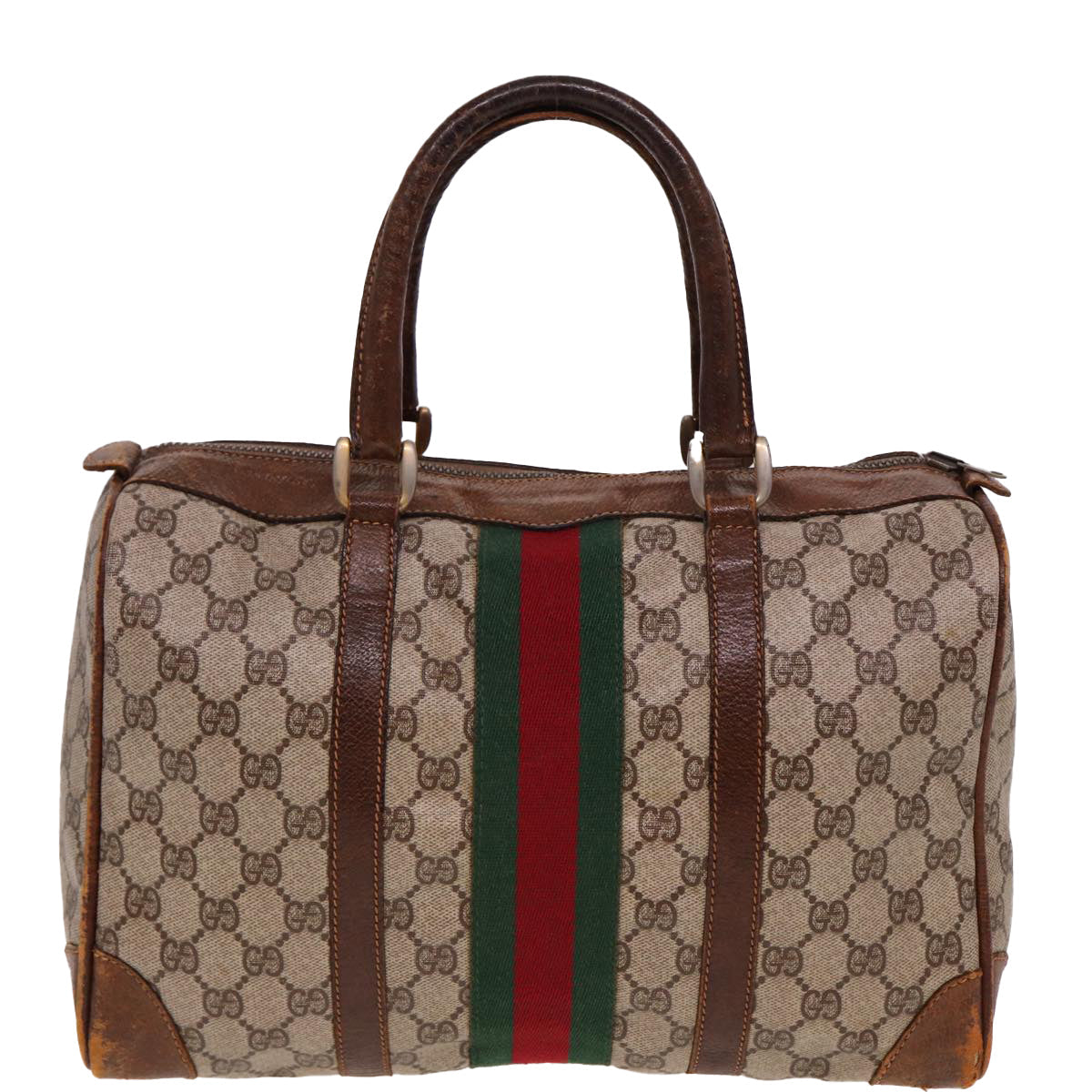 GUCCI GG Supreme Web Sherry Line Boston Bag PVC Beige Red Green 78775