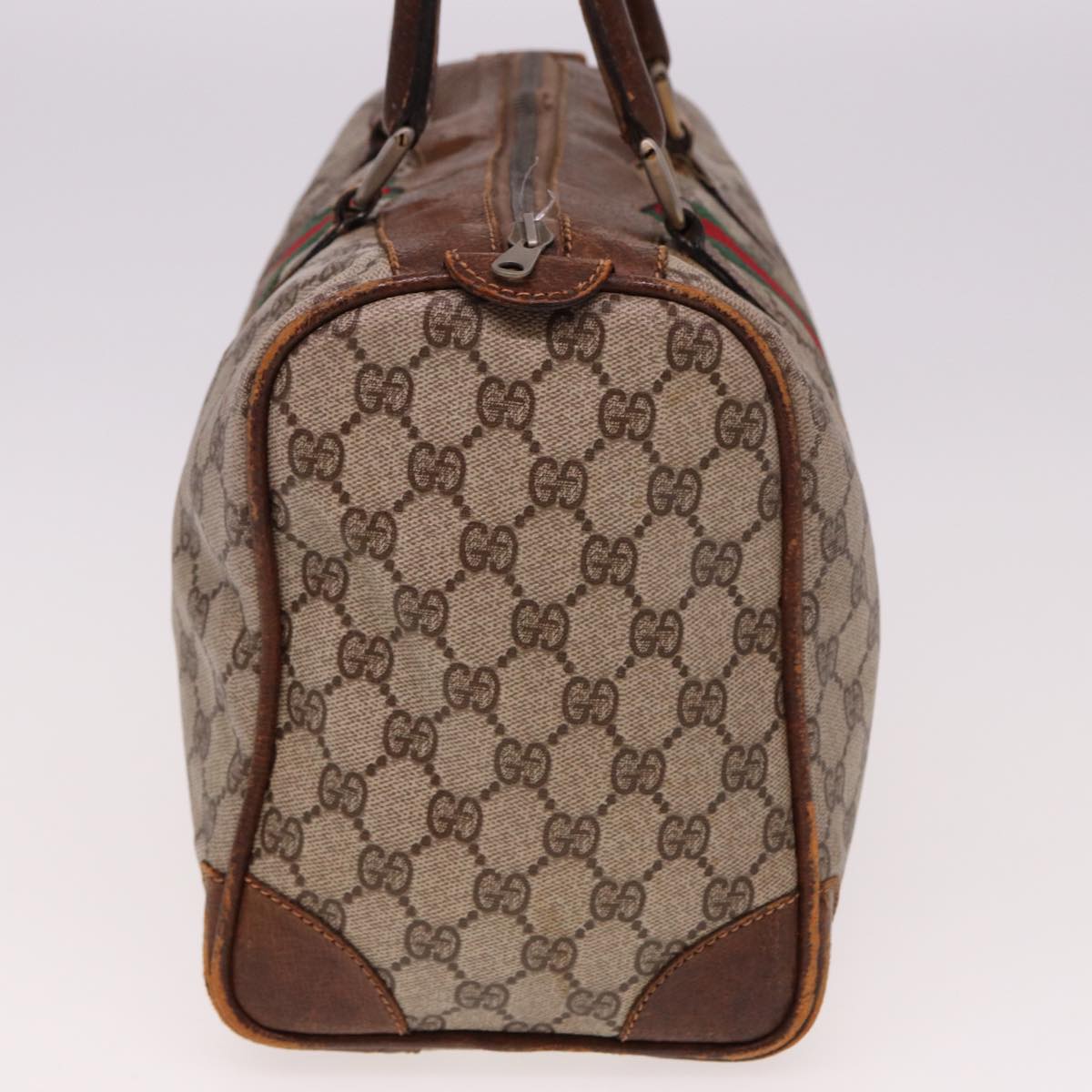 GUCCI GG Supreme Web Sherry Line Boston Bag PVC Beige Red Green 78775