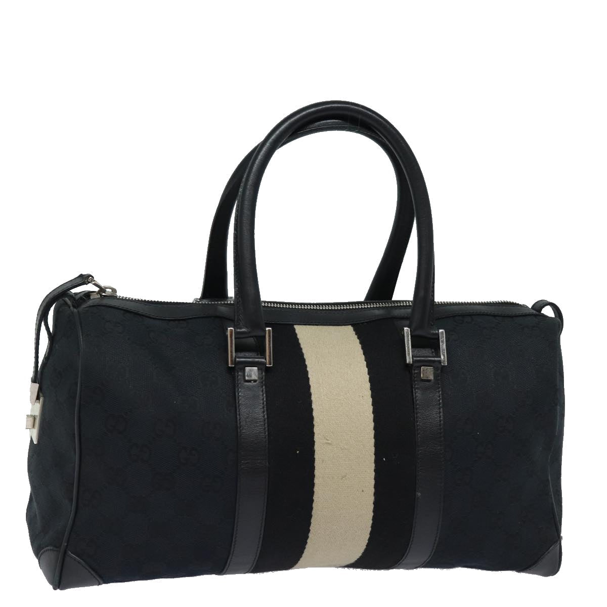 GUCCI GG Canvas Sherry Line Boston Bag Black White 000 0846 78778