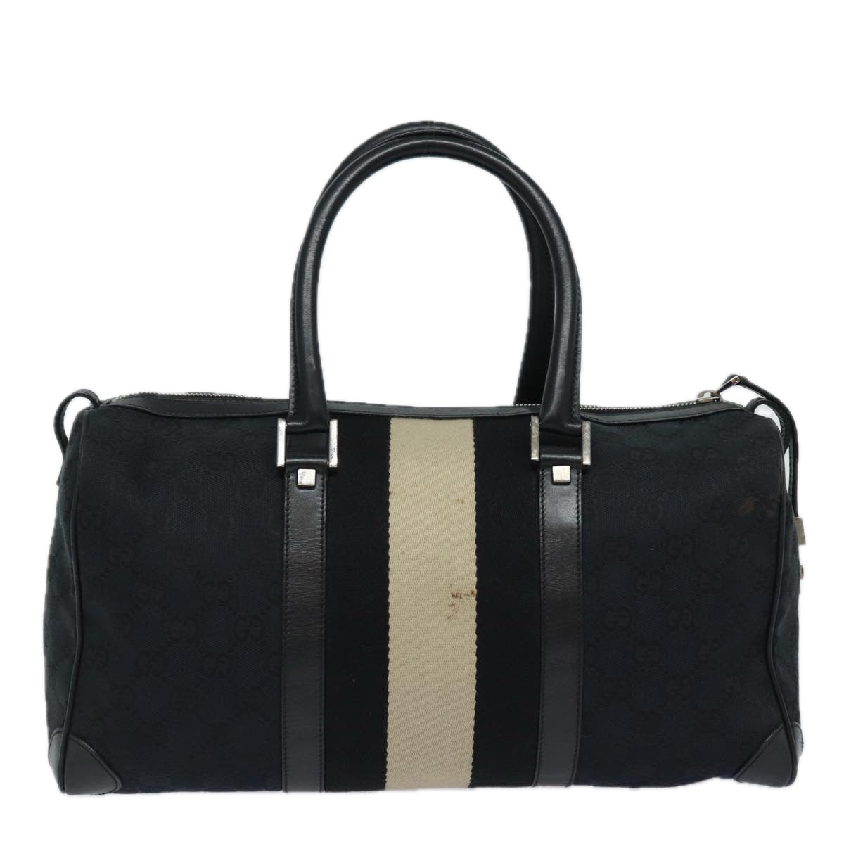 GUCCI GG Canvas Sherry Line Boston Bag Black White 000 0846 78778