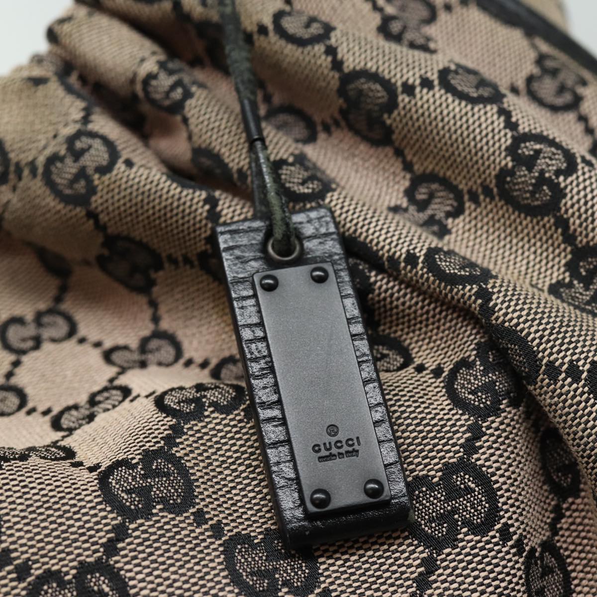 GUCCI GG Canvas Hand Bag Beige Black 76554 78779