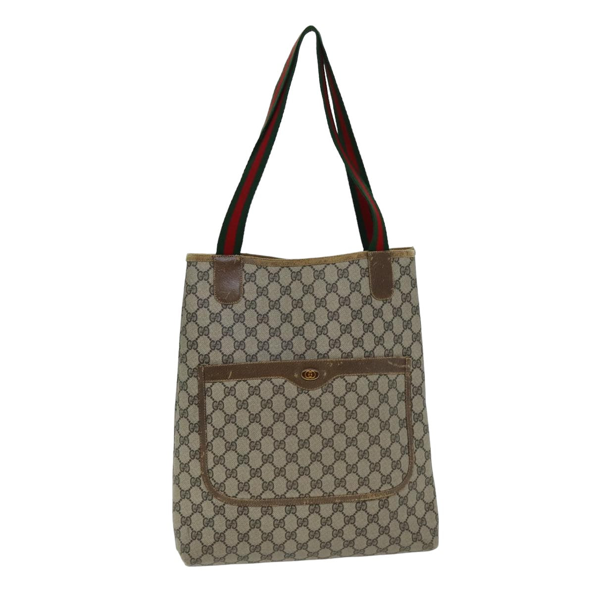 GUCCI GG Supreme Web Sherry Line Tote Bag PVC Beige Red 001 080 494 78780