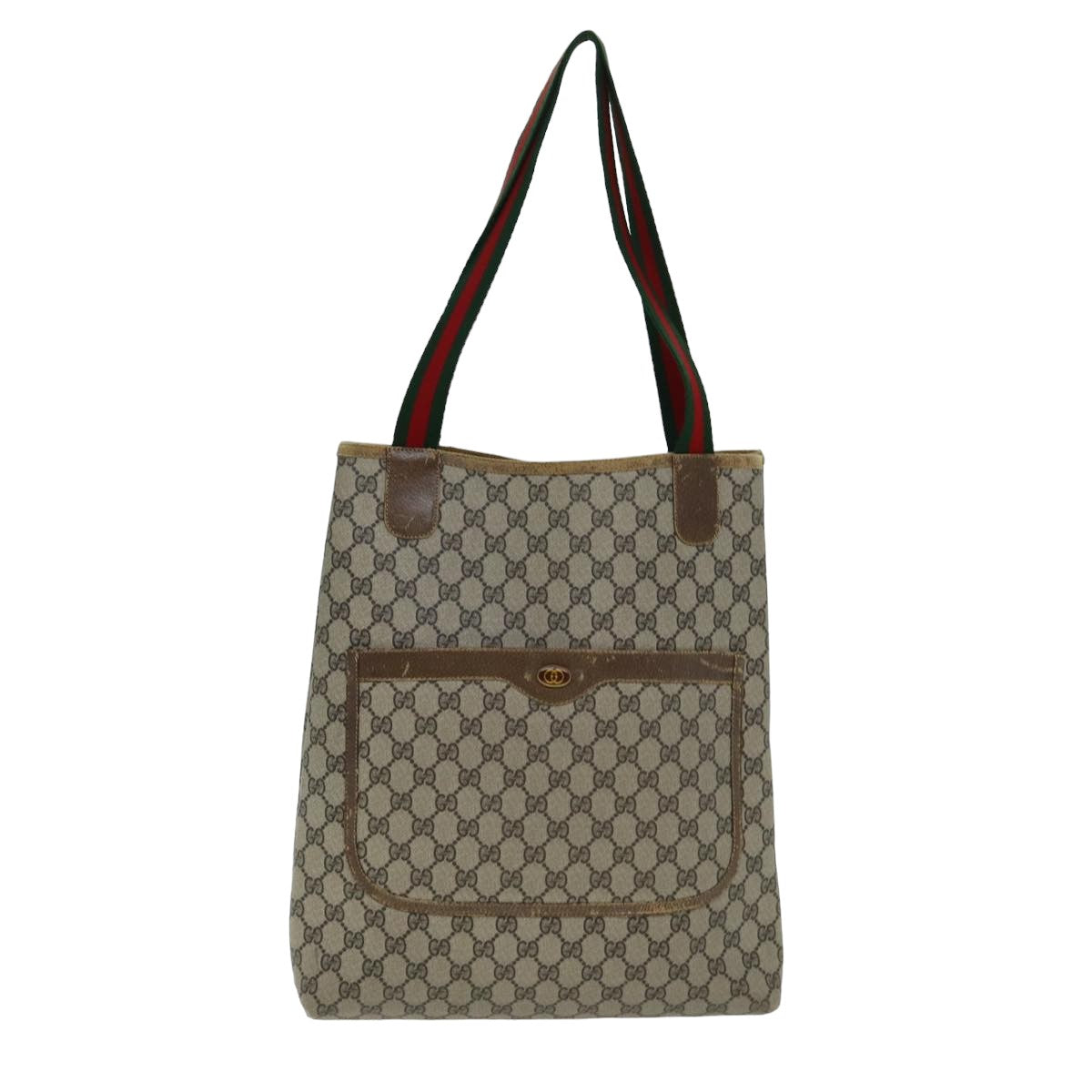 GUCCI GG Supreme Web Sherry Line Tote Bag PVC Beige Red 001 080 494 78780