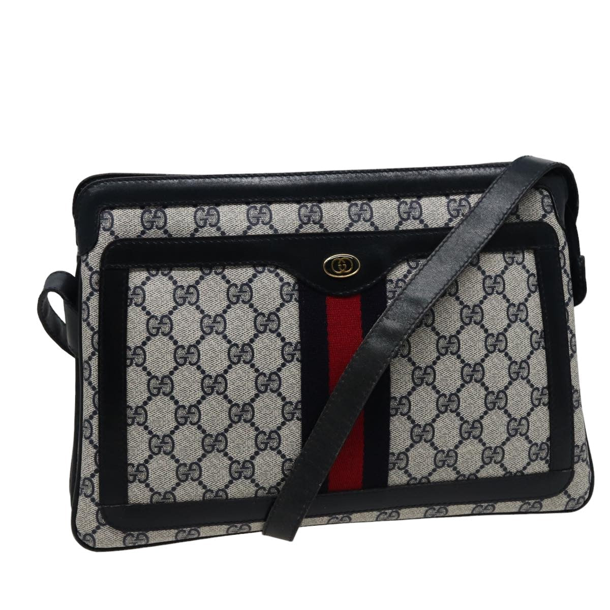GUCCI GG Supreme Sherry Line Shoulder Bag PVC Leather Navy 010 378 78786