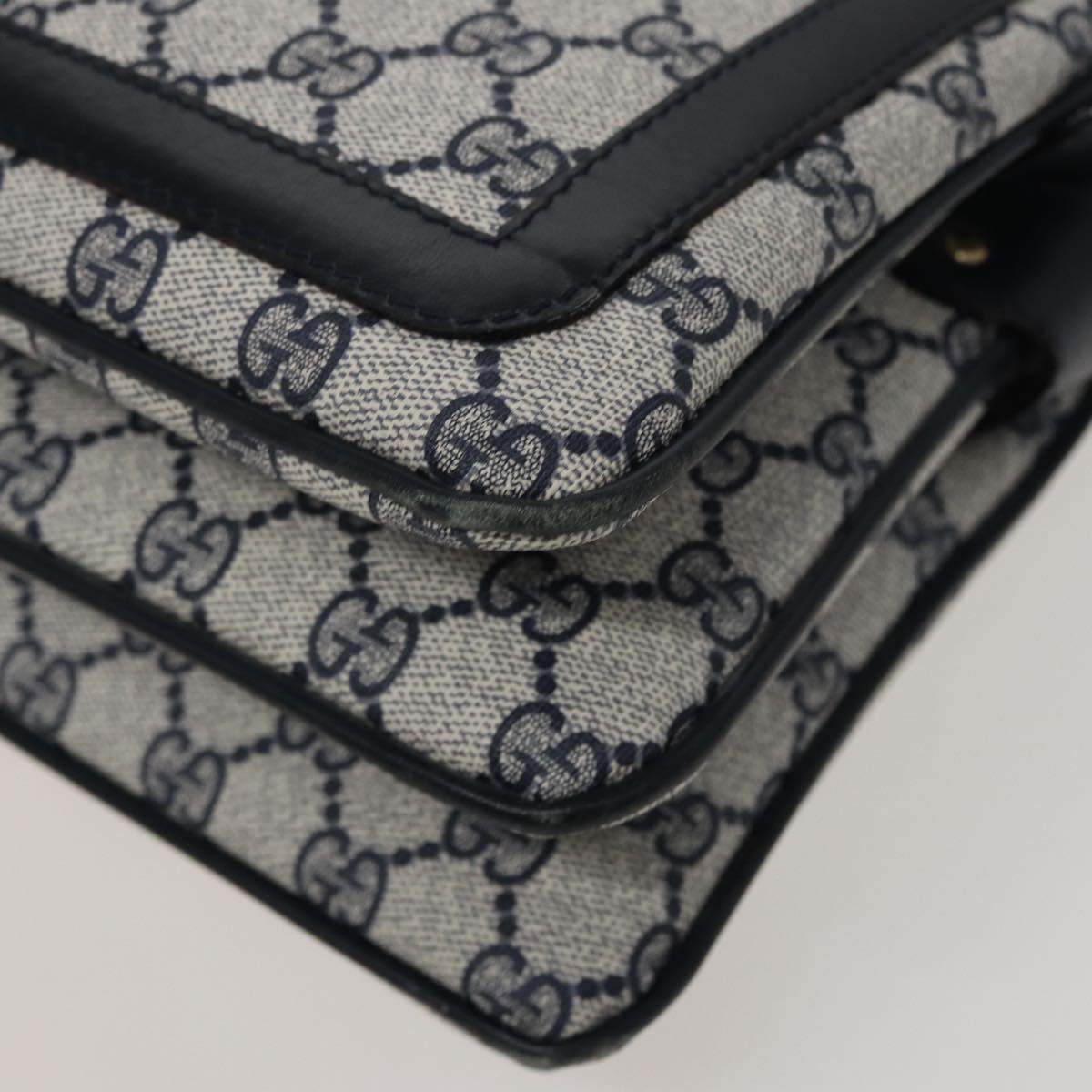 GUCCI GG Supreme Sherry Line Shoulder Bag PVC Leather Navy 010 378 78786
