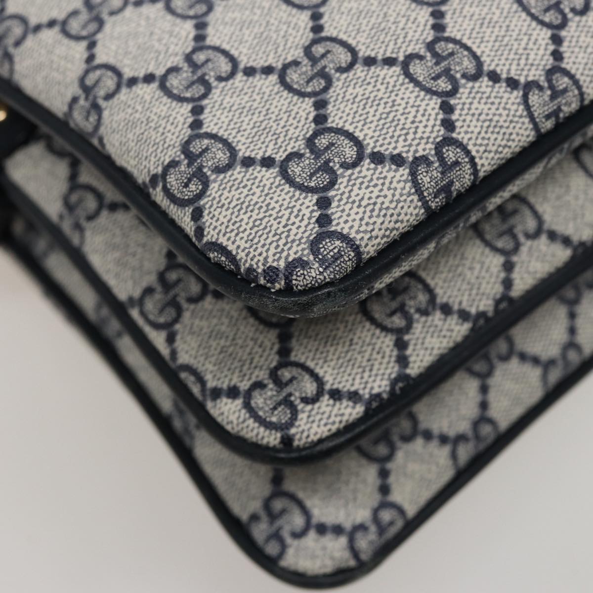 GUCCI GG Supreme Sherry Line Shoulder Bag PVC Leather Navy 010 378 78786