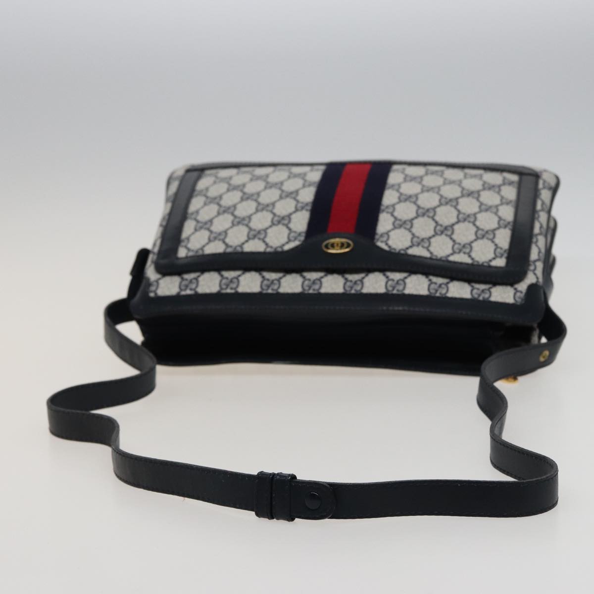 GUCCI GG Supreme Sherry Line Shoulder Bag PVC Leather Navy 010 378 78786