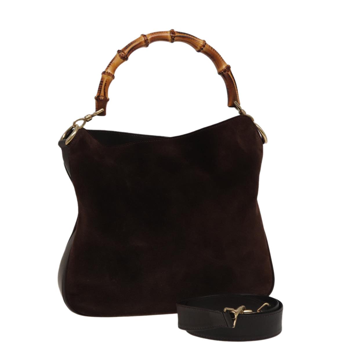 GUCCI Bamboo Hand Bag Suede 2way Brown 001 2404 1638 78789