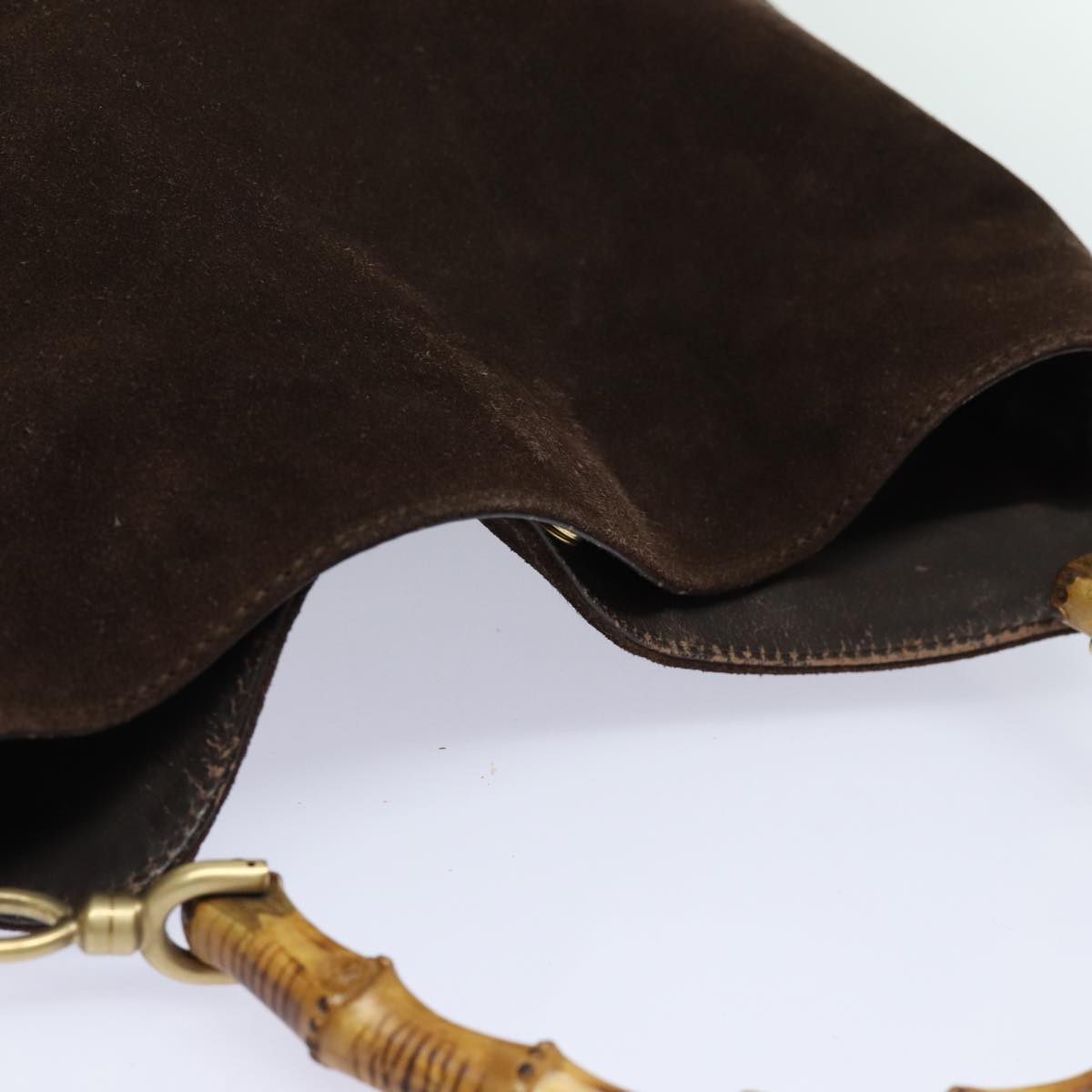 GUCCI Bamboo Hand Bag Suede 2way Brown 001 1705 1638 78790