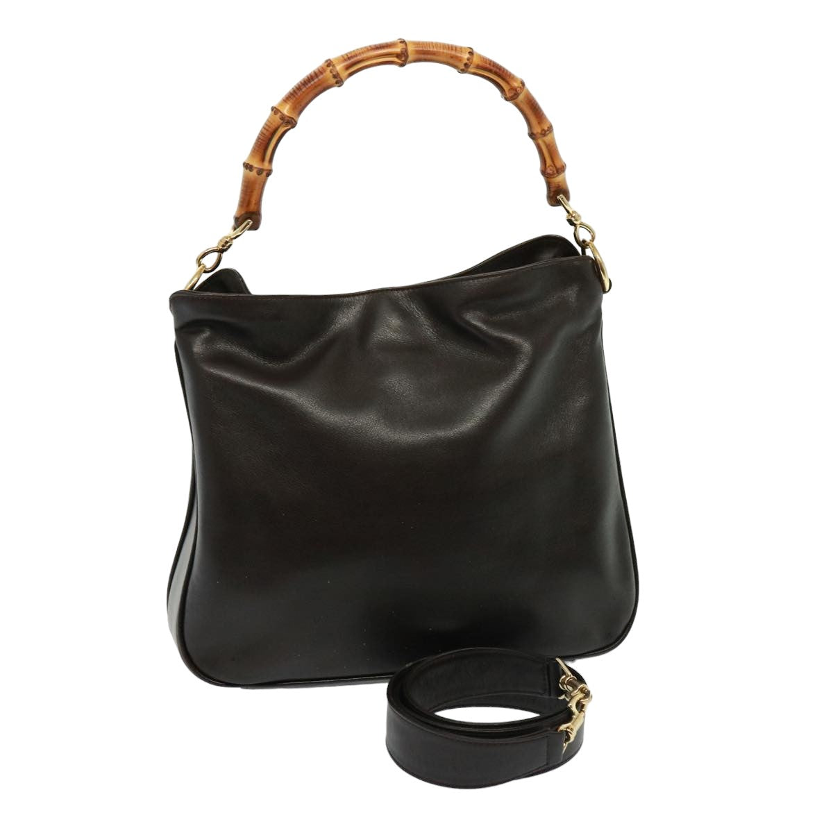 GUCCI Bamboo Hand Bag Leather 2way Brown 001 1638 78793