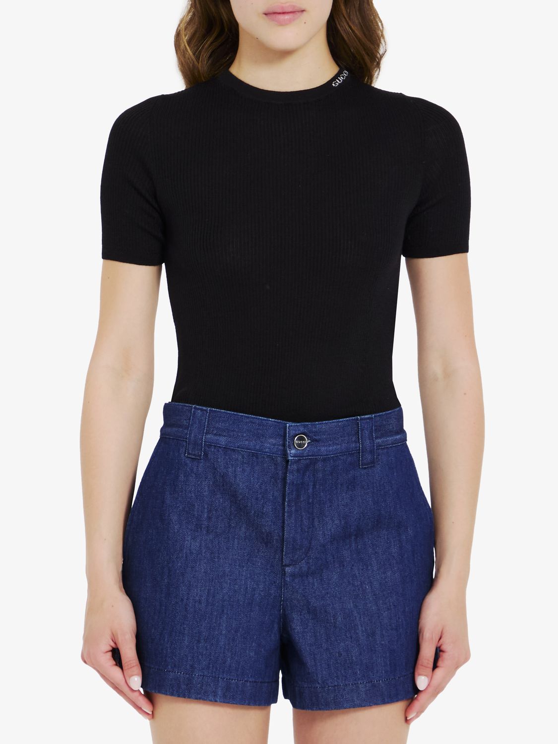 GUCCI Wool and Silk Short-Sleeved Crewneck Top