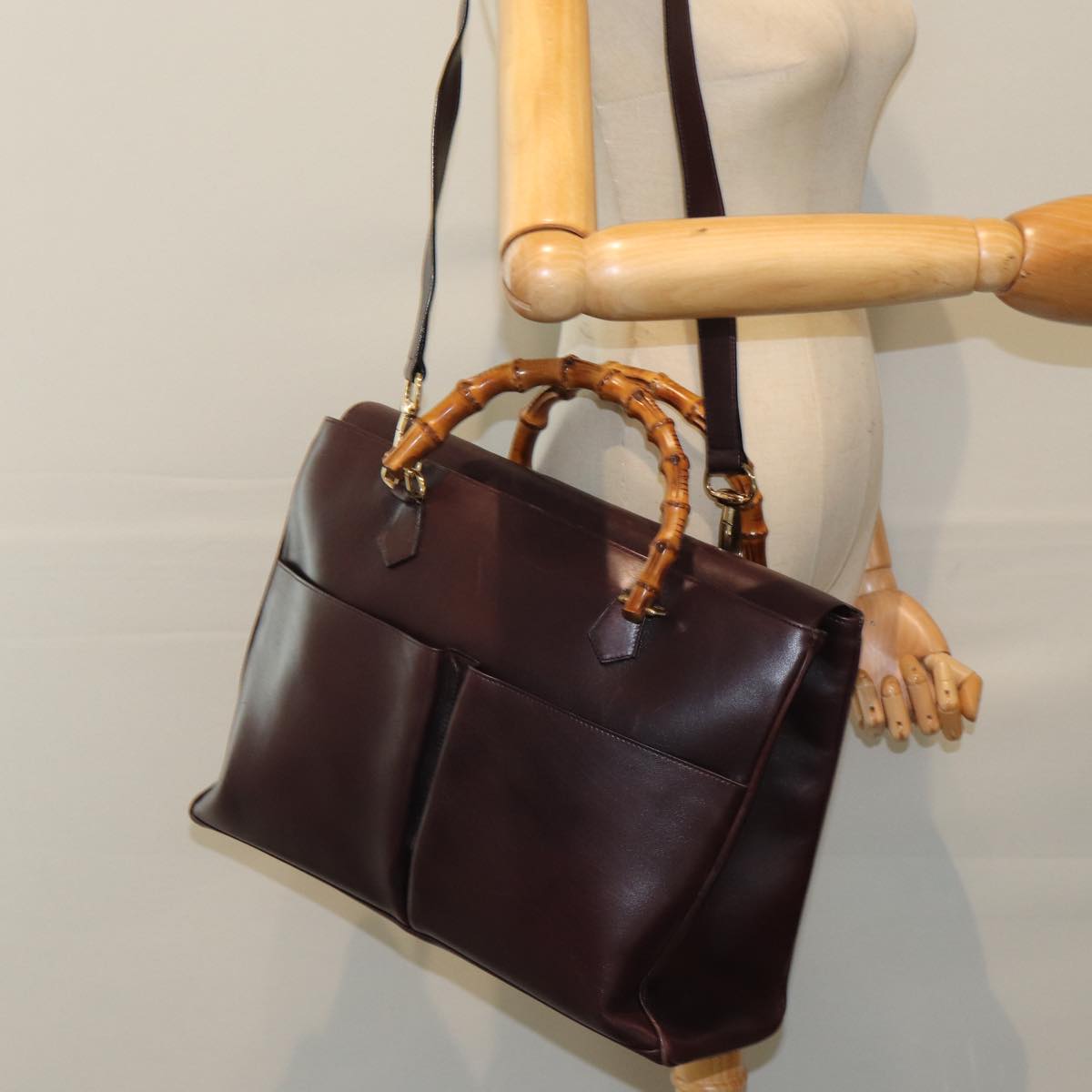 GUCCI Bamboo Hand Bag Leather 2way Purple 002 2855 0322 0 78914