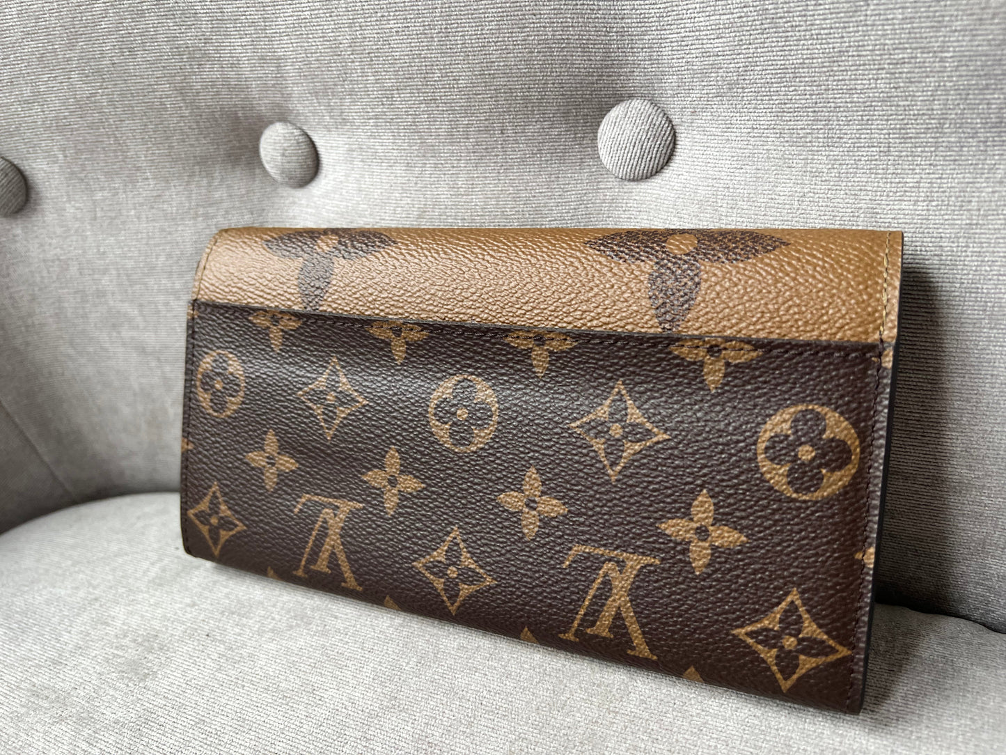 Louis Vuitton Sarah Wallet in reverse Monogram and Brown (RRP £550)