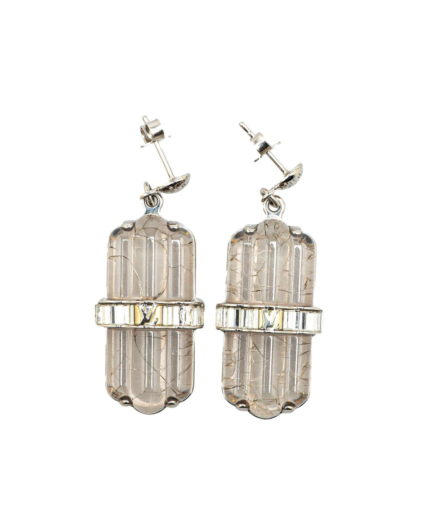 Silver-Tone Brass Rock My World Earrings with Push Back Closure