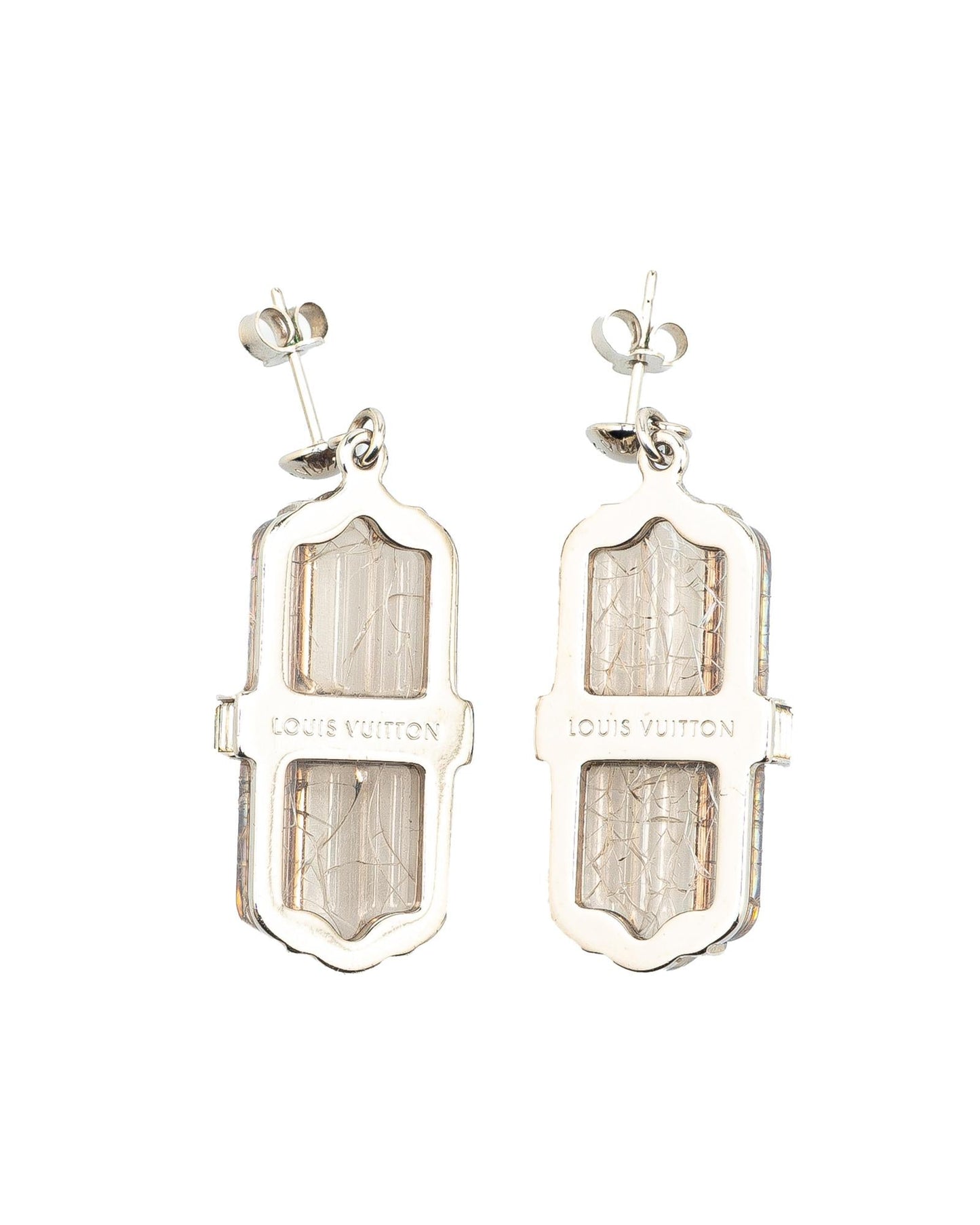 Silver-Tone Brass Rock My World Earrings with Push Back Closure