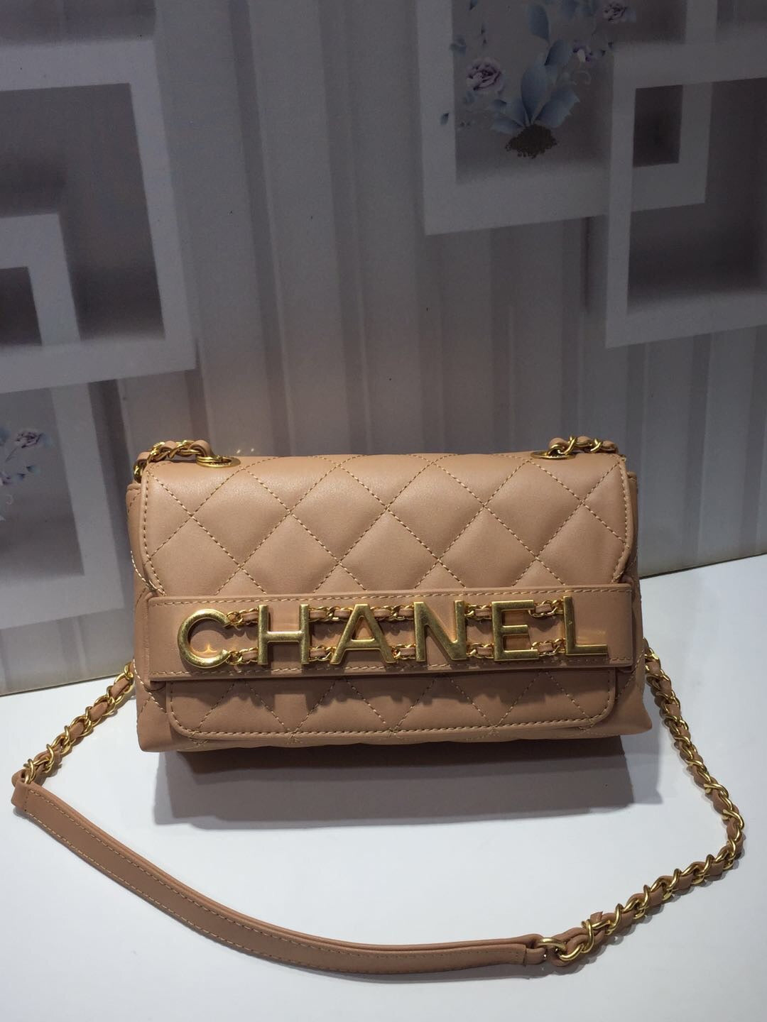 CHLFront Logo Small GlamIap Bag Gold Hardware Apricot For Women Handbags, Shoulder Bags 8.2in/21cm AS1490