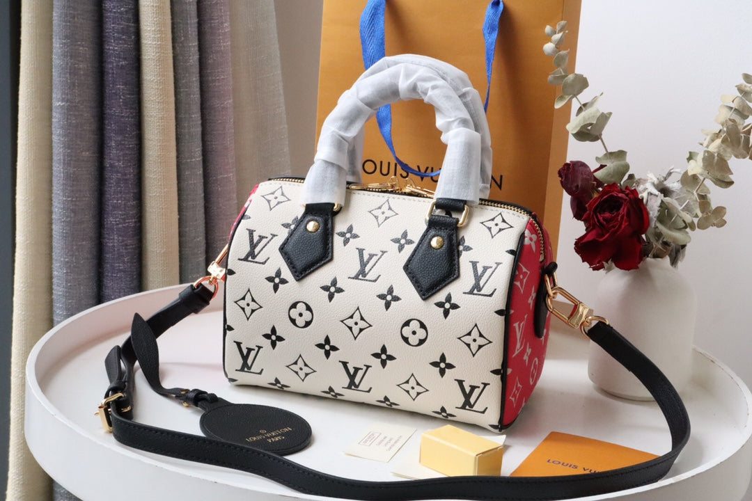 LV Speedy BandouliÃƒÂ¨re 20 Monogram Empreinte Black/White/Pink For Women, WoHandbags 8.1in/21cm LV M46088