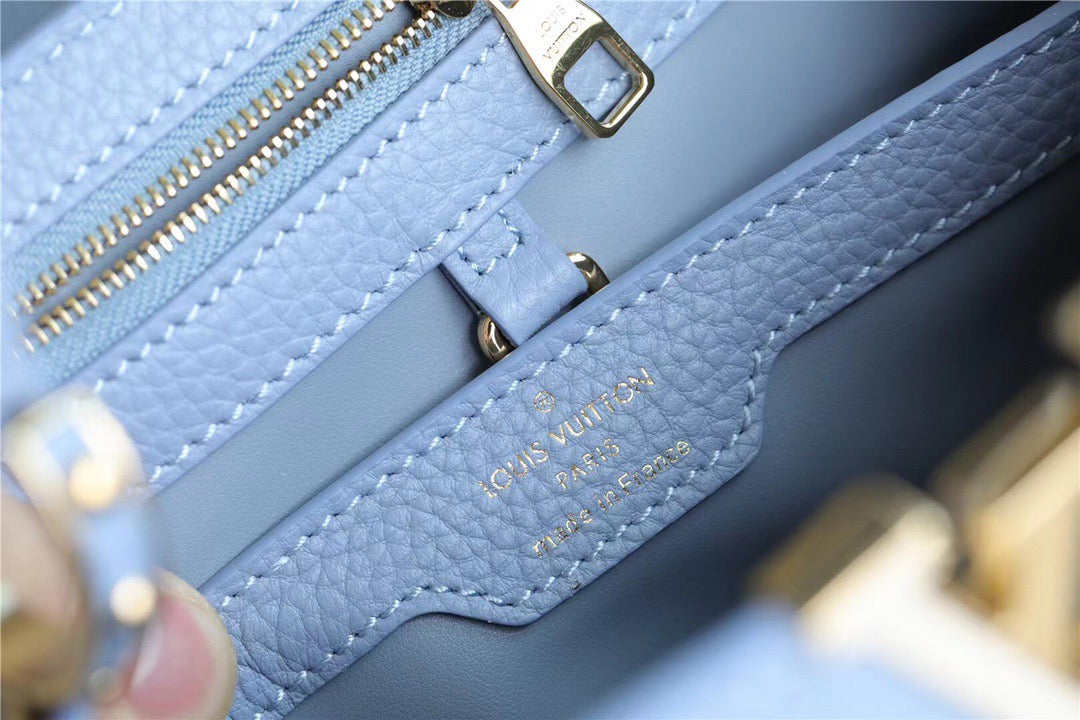 LV Capucines GLAMI Taurillon Light Blue/ Beige For Women, WomenÃ¢â‚¬â„¢s Bags, Shoulder And Crossbody Bags 10.6in/27cm LV