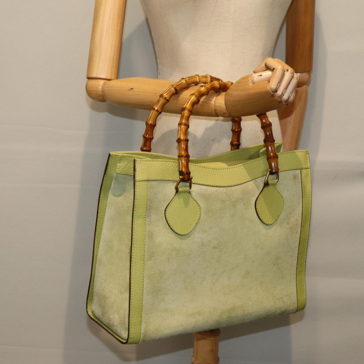 GUCCI Bamboo Hand Bag Suede Green 002 123 0260 79157