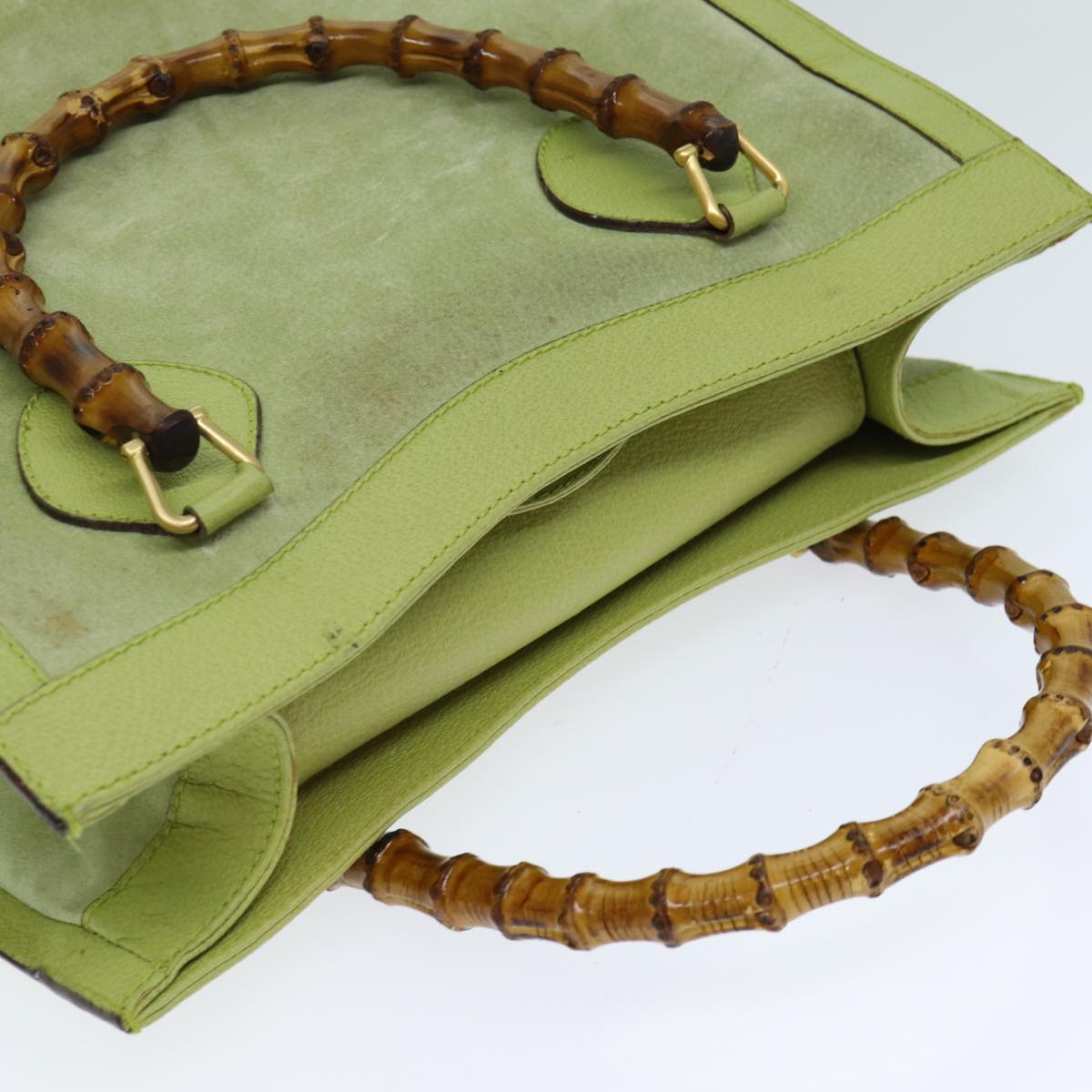 GUCCI Bamboo Hand Bag Suede Green 002 123 0260 79157