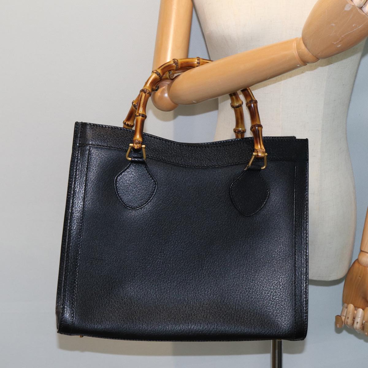 GUCCI Bamboo Hand Bag Leather Black 002 123 0260 79158