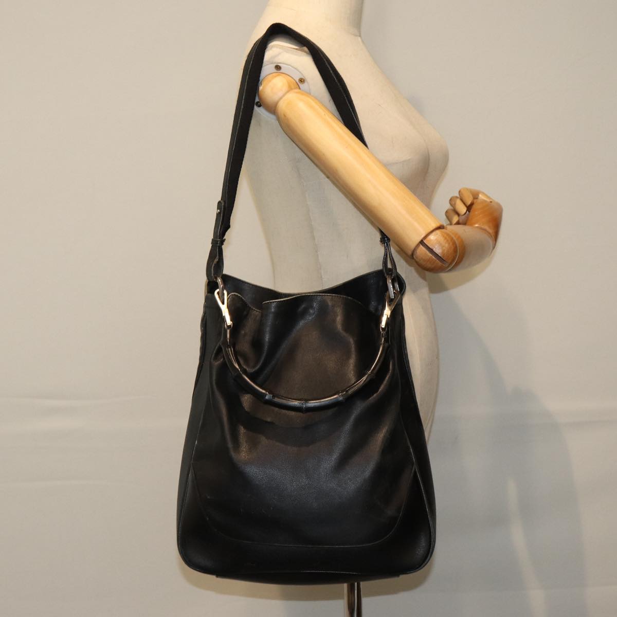 GUCCI Bamboo Hand Bag Leather Black 001 4058 79160