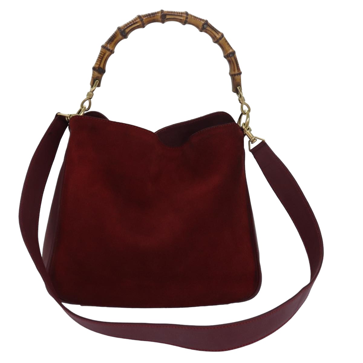 GUCCI Bamboo Hand Bag Suede 2way Red 001 1638 79161