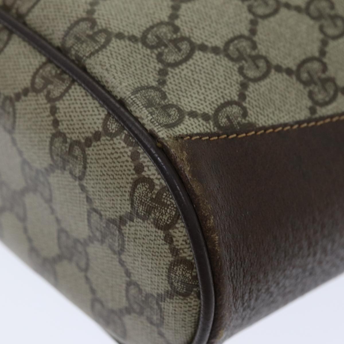 GUCCI GG Supreme Web Sherry Line Shoulder Bag PVC Leather Beige 79176