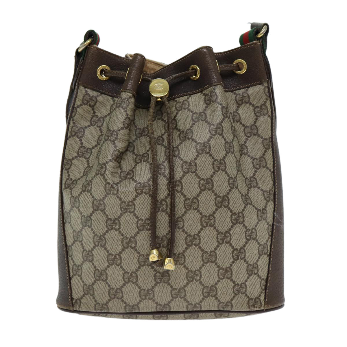GUCCI GG Supreme Web Sherry Line Shoulder Bag PVC Leather Beige 79176