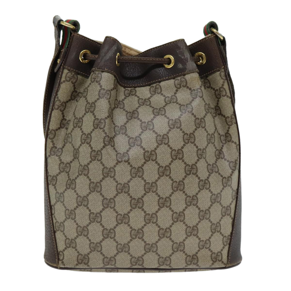 GUCCI GG Supreme Web Sherry Line Shoulder Bag PVC Leather Beige 79176