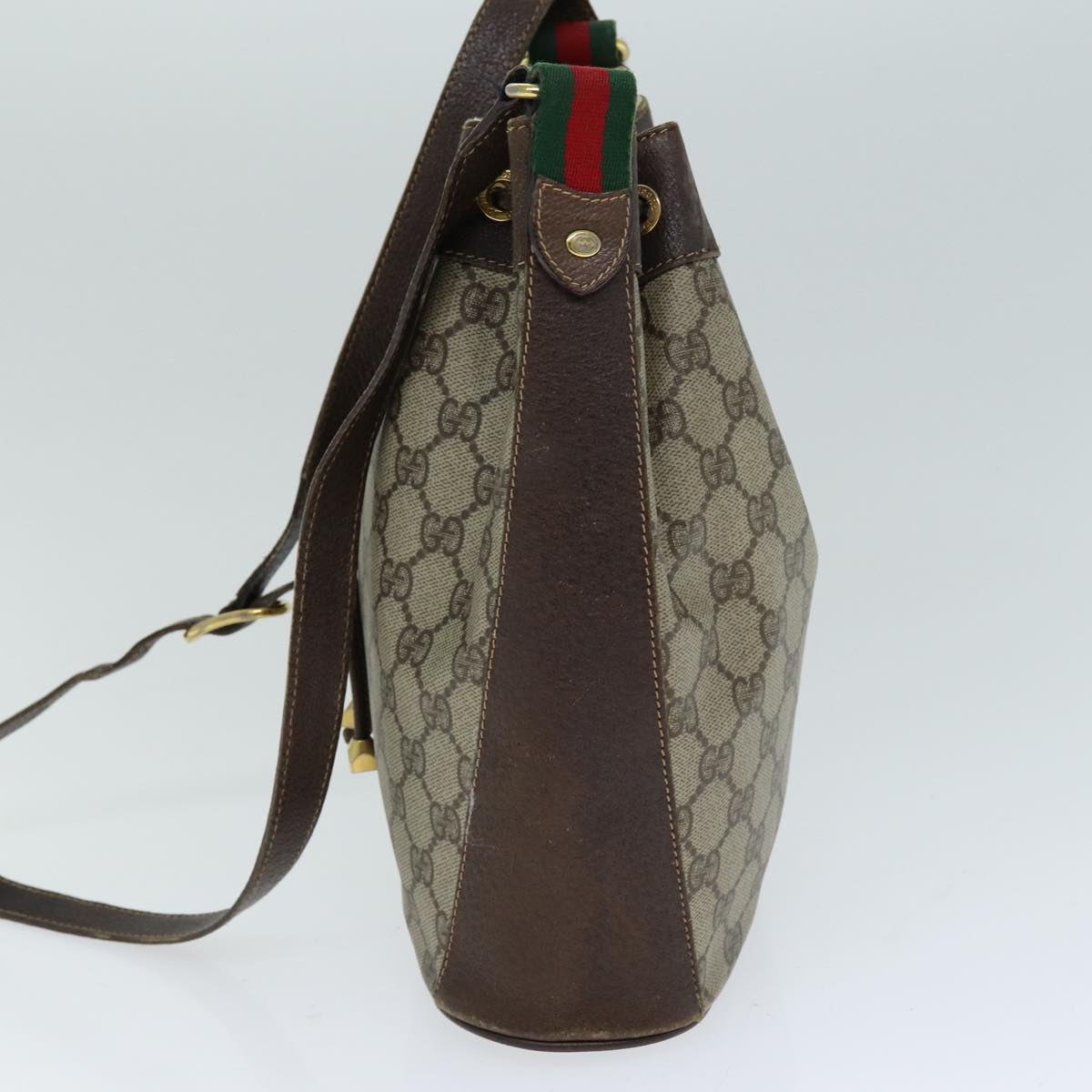 GUCCI GG Supreme Web Sherry Line Shoulder Bag PVC Leather Beige 79176