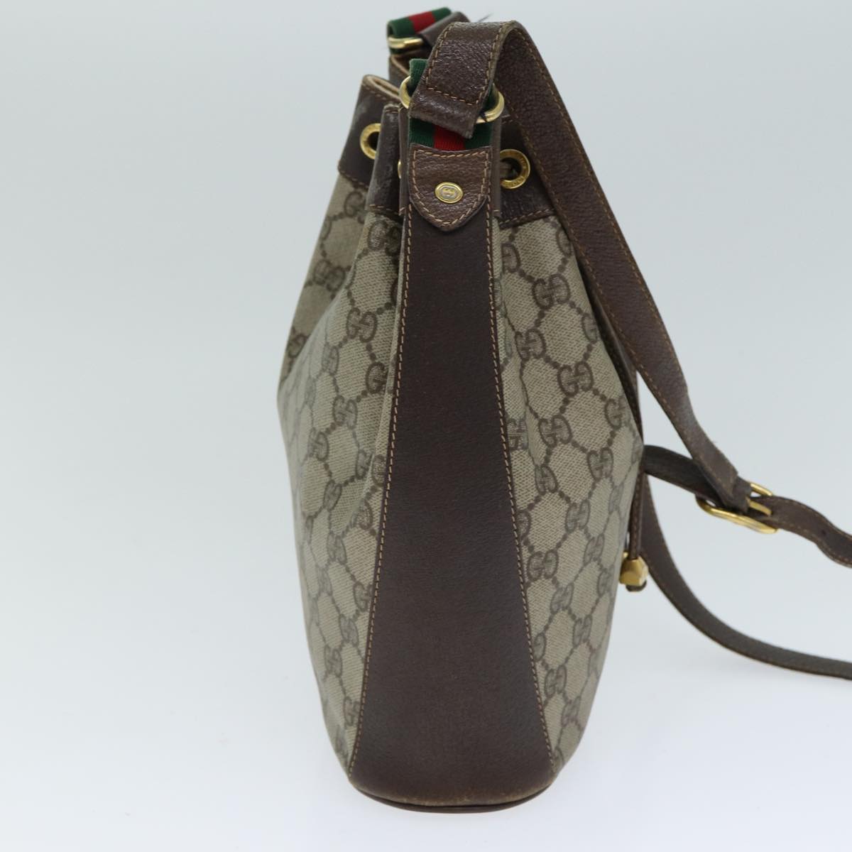 GUCCI GG Supreme Web Sherry Line Shoulder Bag PVC Leather Beige 79176