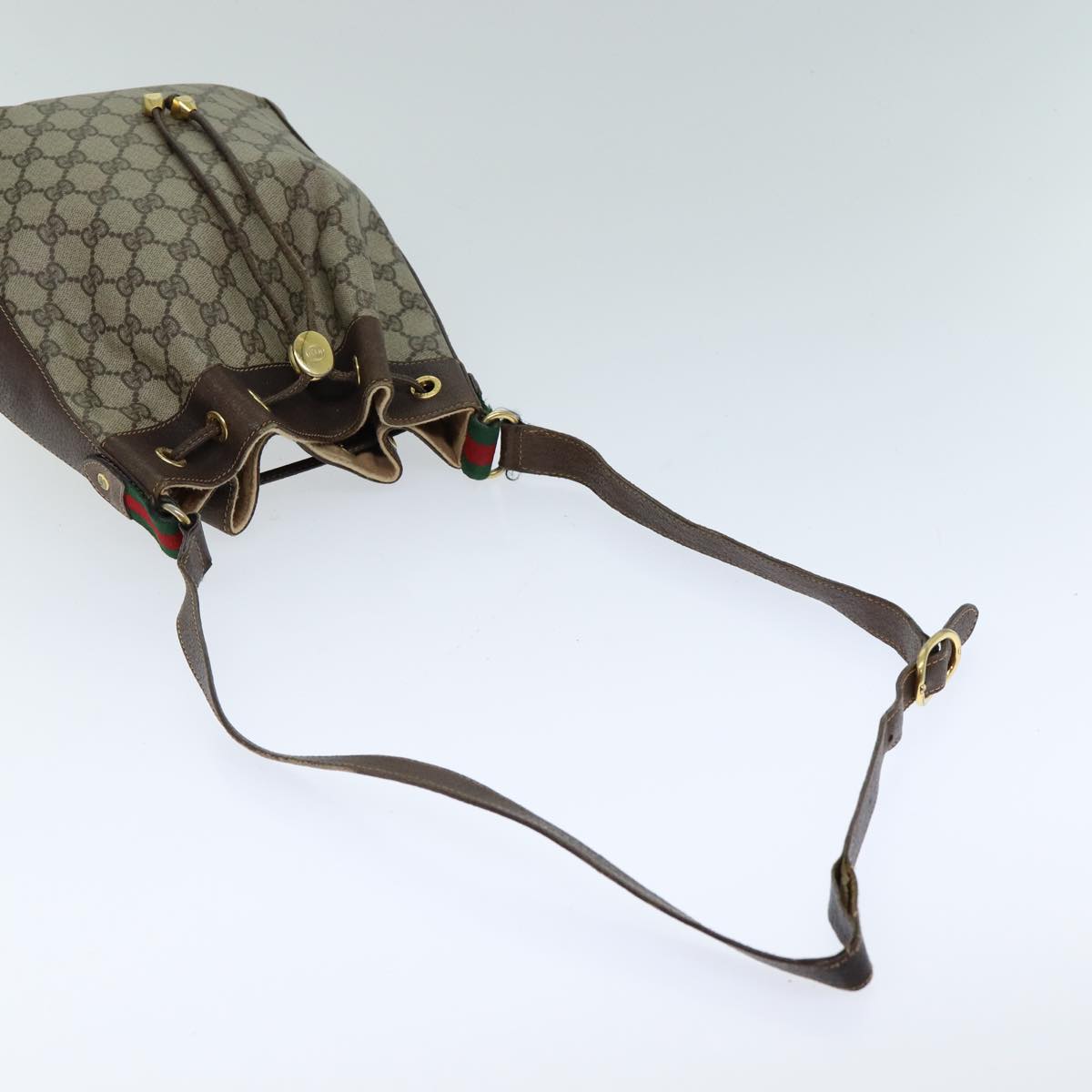 GUCCI GG Supreme Web Sherry Line Shoulder Bag PVC Leather Beige 79176