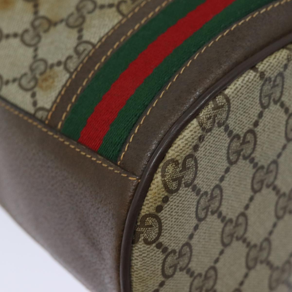GUCCI GG Supreme web sherry Shoulder Bag PVC Leather Beige 79181