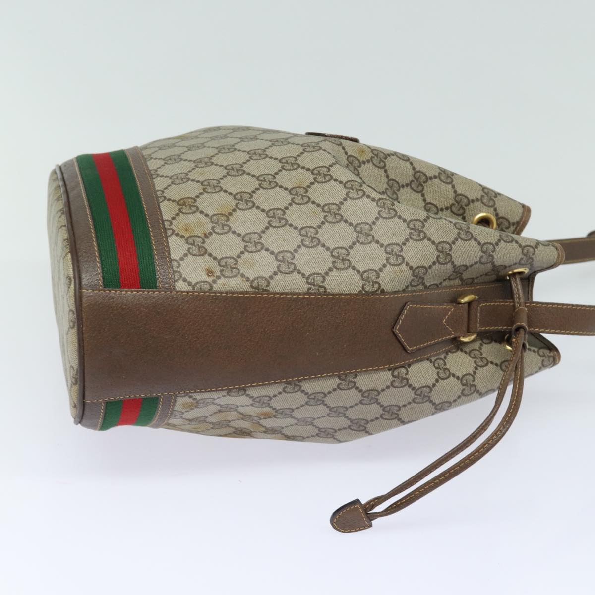 GUCCI GG Supreme web sherry Shoulder Bag PVC Leather Beige 79181