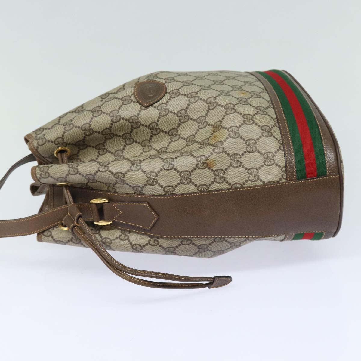 GUCCI GG Supreme web sherry Shoulder Bag PVC Leather Beige 79181