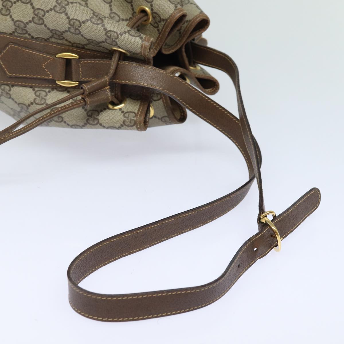 GUCCI GG Supreme web sherry Shoulder Bag PVC Leather Beige 79181