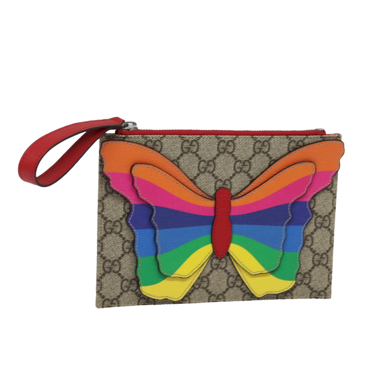 GUCCI GG Supreme Butterfly Clutch Bag PVC Beige 550781 79205
