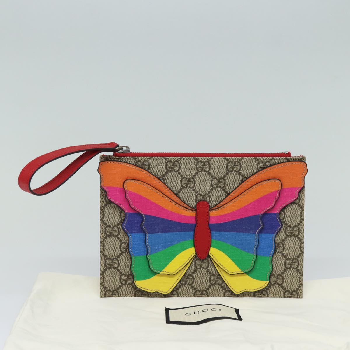 GUCCI GG Supreme Butterfly Clutch Bag PVC Beige 550781 79205