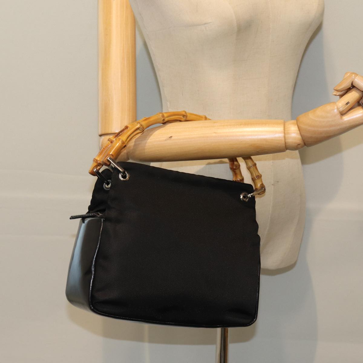 GUCCI Bamboo Hand Bag Nylon Black 000 1014 0575 5 79211