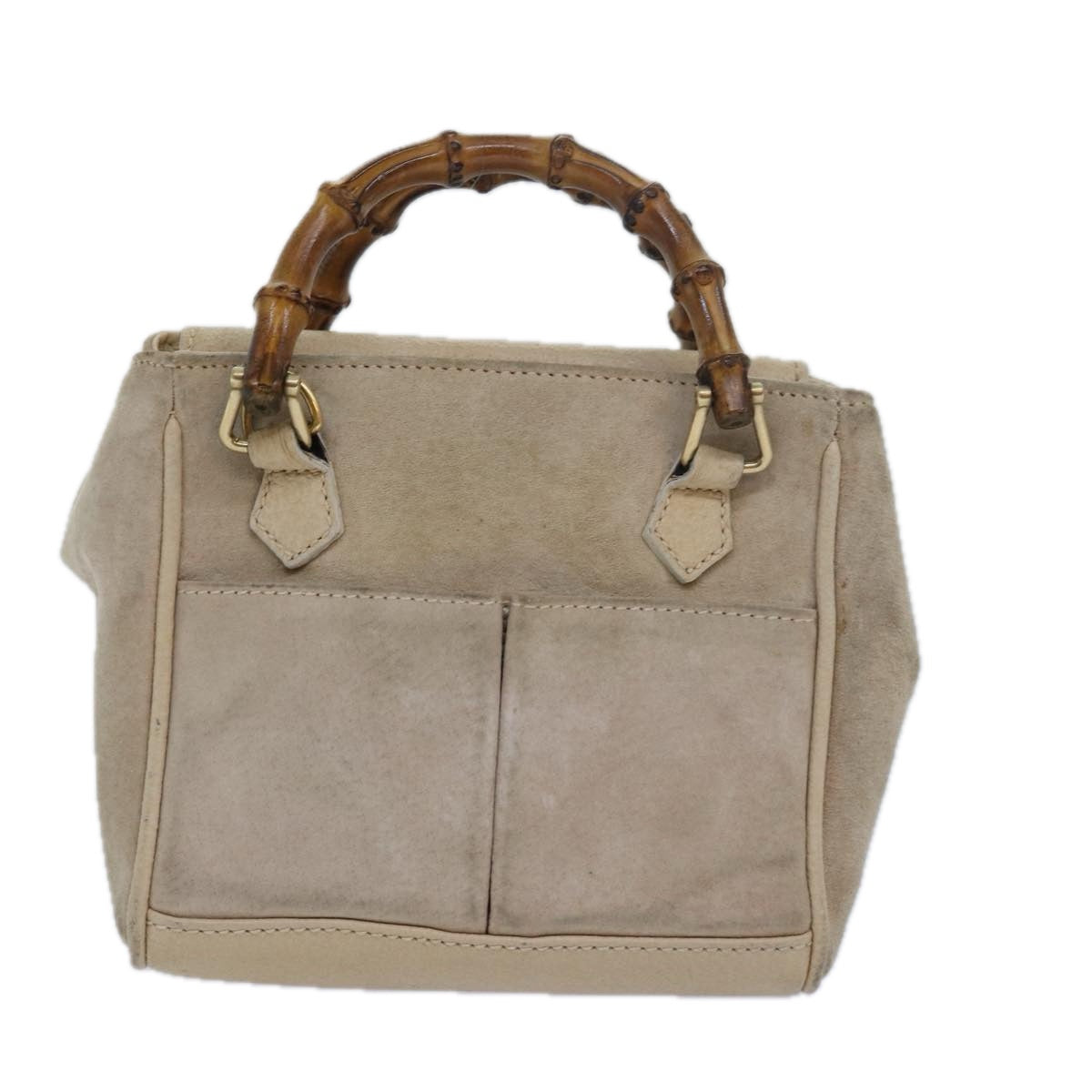 GUCCI Bamboo Hand Bag Suede 2way Beige 79215