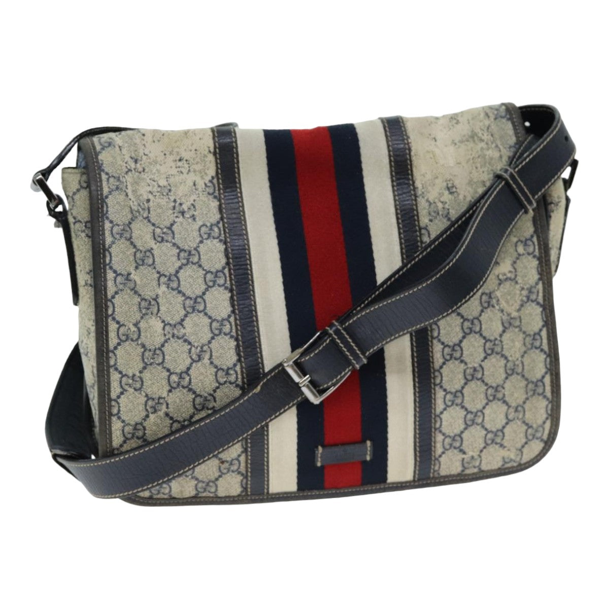 GUCCI GG Supreme Sherry Line Shoulder Bag PVC Leather Beige Navy 79288