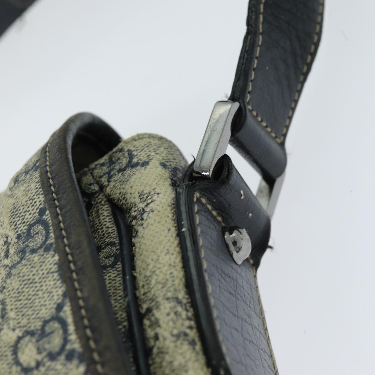 GUCCI GG Supreme Sherry Line Shoulder Bag PVC Leather Beige Navy 79288