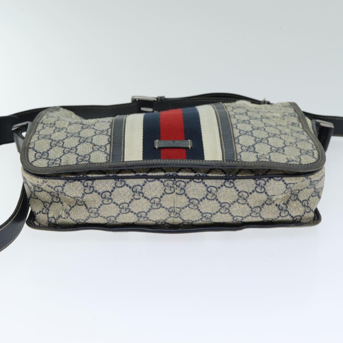 GUCCI GG Supreme Sherry Line Shoulder Bag PVC Leather Beige Navy 79288